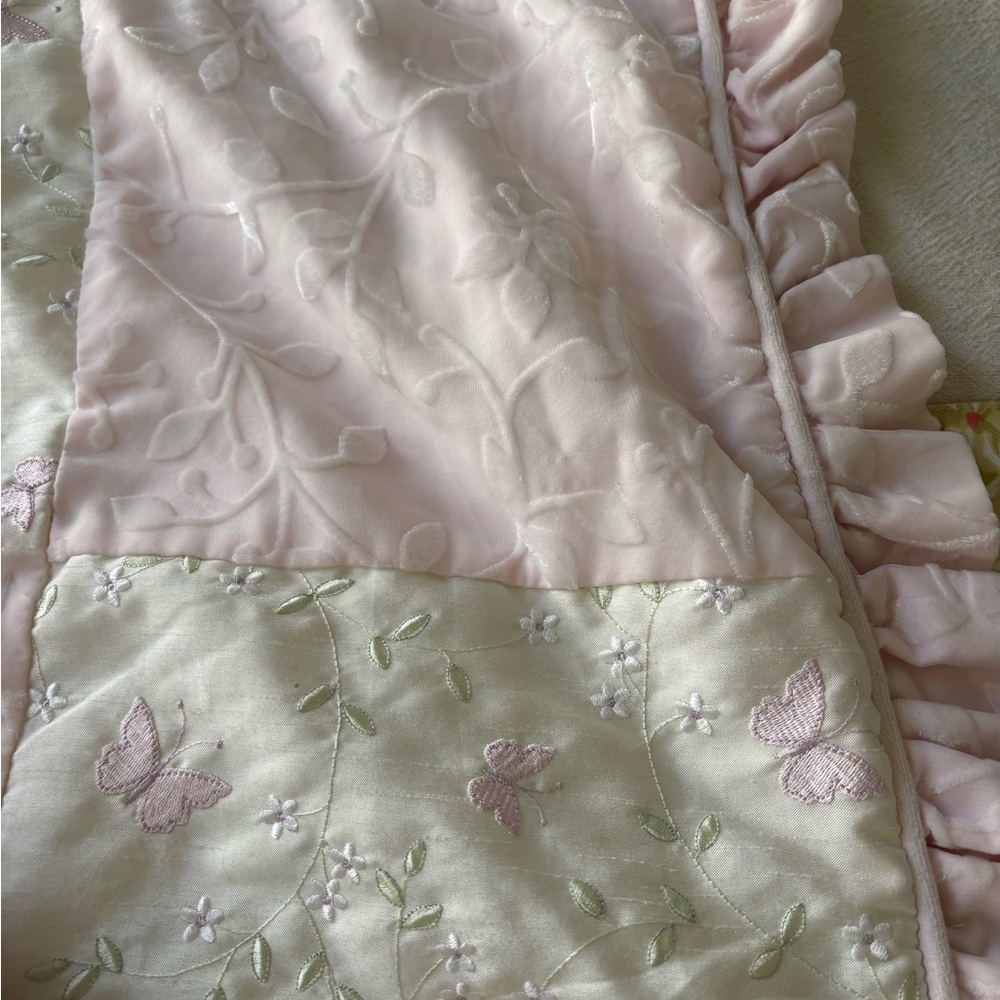 Pink and Cream Embroidered Quilt Wendy Bellissimo crib bedding